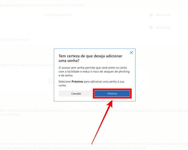 A Microsoft informará que você precisará criar uma nova senha digitada para acessar sua conta (Captura de tela: Caio Carvalho/Canaltech)