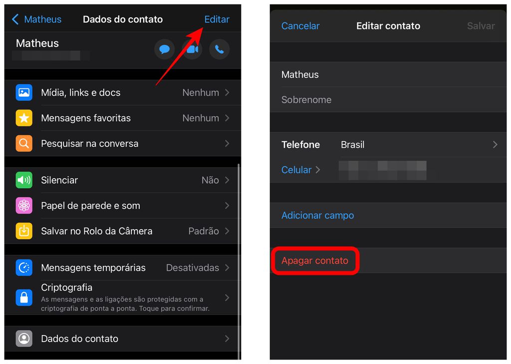 Veja como excluir um contato do WhatsApp no iPhone (Imagem: Captura de tela/Thiago Furquim/Canaltech)