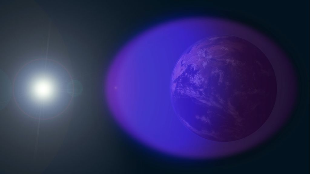 A ionosfera da Terra mostrada em violeta nesta arte (Imagem: NASA)