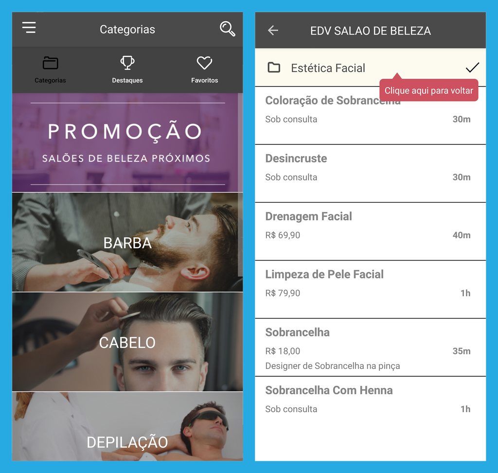 App é usado para agendar serviços de beleza (Imagem: André Magalhães/Captura de tela)
