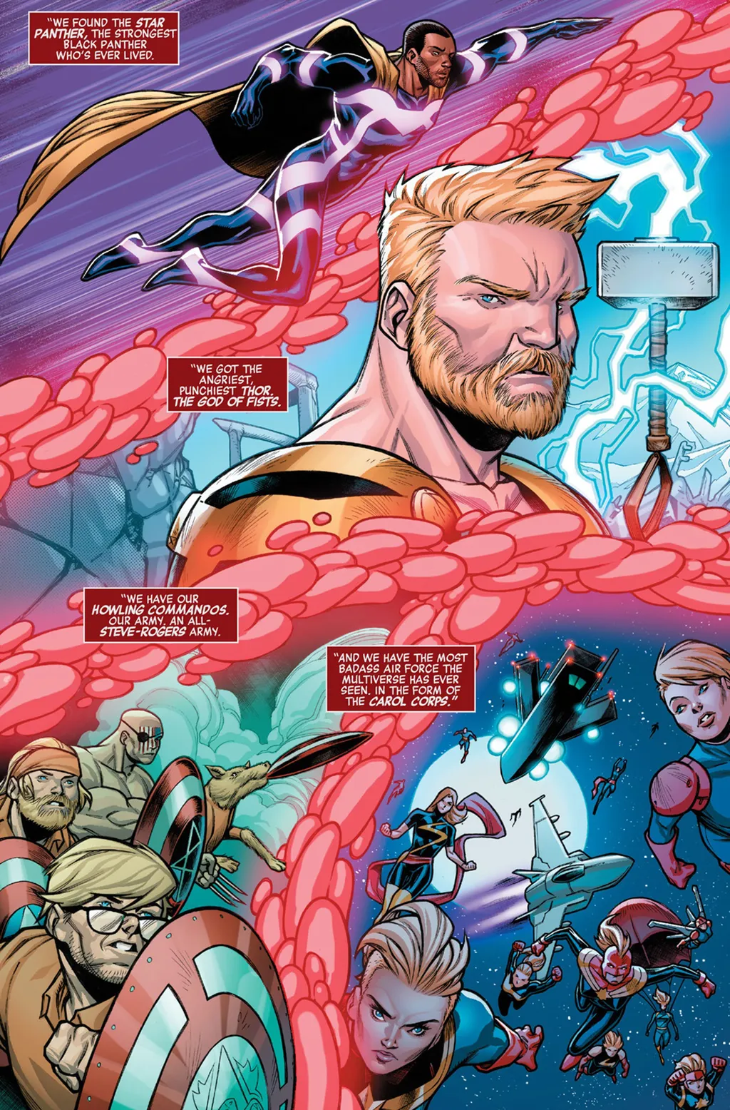 Os seis Omni-Vingadores mais importes do Multiverso Marvel — na imagem só não é citado o Piloto Fantasma Robbie Reyes (Imagem: Reprodução/Marvel Comics)
