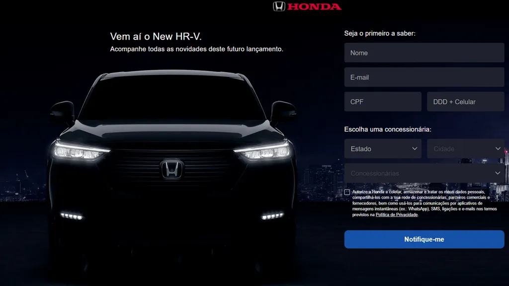 Novo Honda HR-V ganhou site exclusivo antes da chegada ao Brasil (Imagem: Divulgação/Honda)