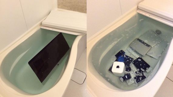 Namorada traída joga gadgets da Apple do parceiro na banheira
