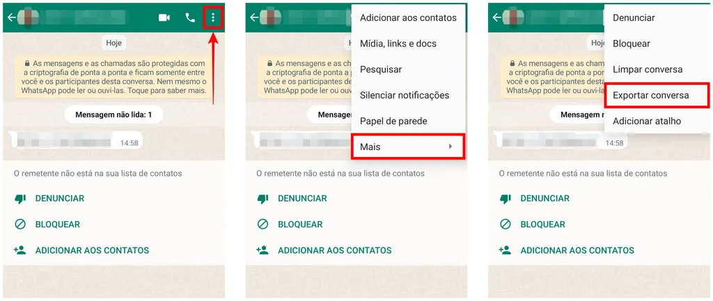 Exportar conversas do WhatsApp no Android (Captura de tela: Caio Carvalho)