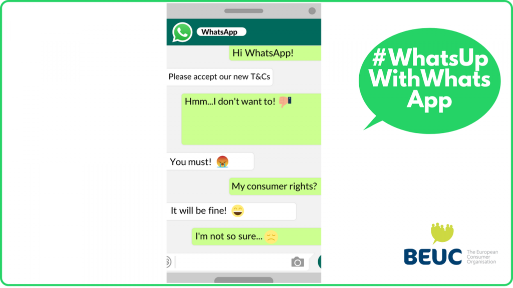 BEUC acusa o WhatsApp de forçar a barra junto aos usuários (Imagem: Reprodução/BEUC)
