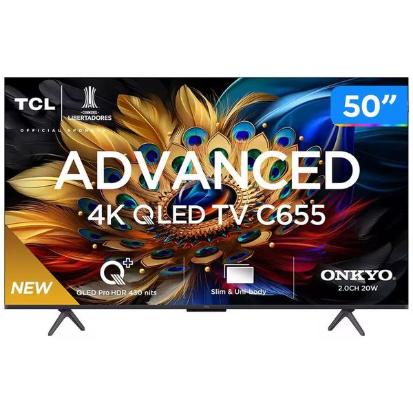 PARCELADO | Smart TV 50” 4K UHD QLED TCL 50C655 Wi-Fi | CUPOM