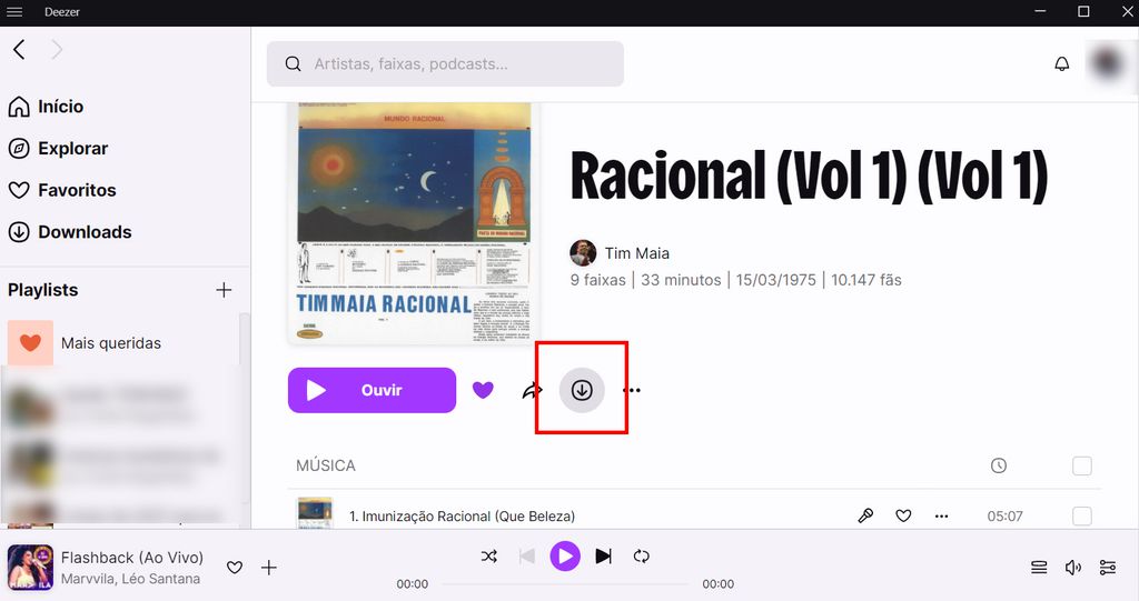 Faça o download das músicas pelo PC (Imagem: Captura de tela/André Magalhães/Canaltech)