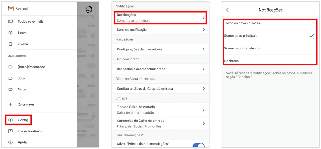 Acesse a aba de "Configurações" para ativar as notificações do Gmail no iPhone (Captura de tela: Felipe Freitas)