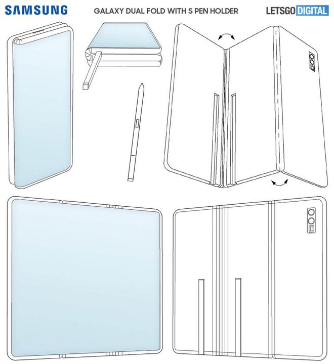Desenho industrial de novo celular dobrável da Samsung (Imagem: Reprodução/Let's Go Digital/WIPO)