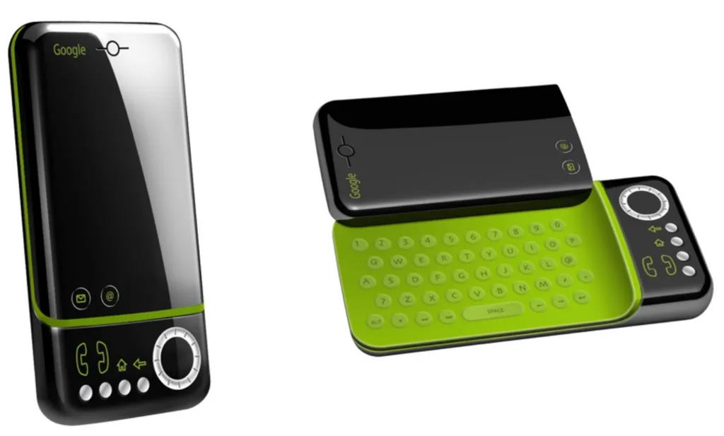 Protótipo do Google exibe um celular diferente do HTC Dream com audaciosa cor verde que ficou de fora do lançamento oficial para o público (Imagem: Reprodução/Rich Miner)