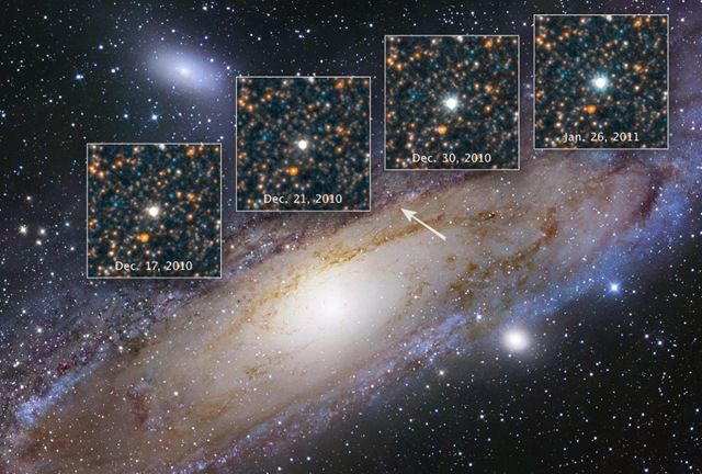 Entre 2010 e 2011, o Hubble prestou uma homenagem ao astrônomo que lhe emprestou o nome, fotografando a cefeida V1 na galáxia de Andrômeda. Descoberta por Edwin Hubble em 1923, a galáxia alterou os rumos da astronomia moderna. Para alguns cientistas, a V1 é considerada a estrela mais importante da história da cosmologia (Imagem: NASA/ESA)