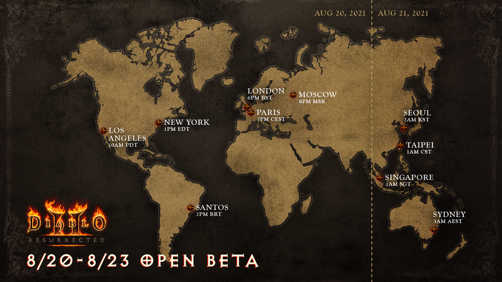 Horários locais do beta aberto(Imagem: Divulgação/Blizzard)