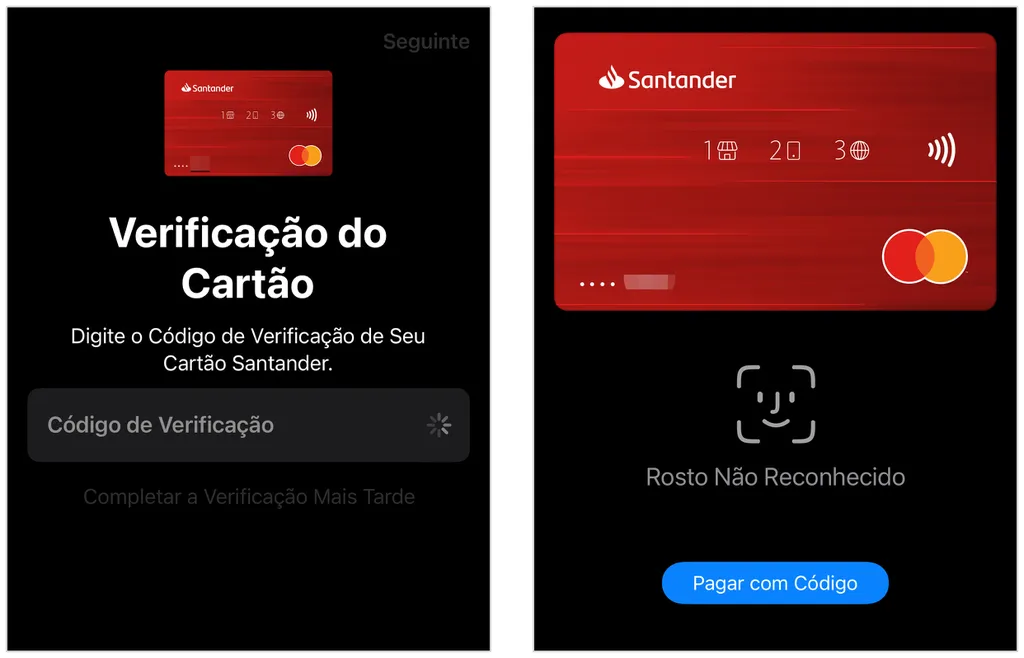 Confirme o código do seu cartão para adicionar o Santander no Apple Pay (Captura de tela: Bruno Salutes)