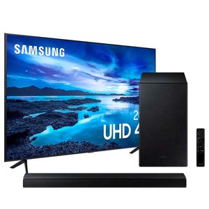 Samsung Smart TV 65" UHD 4K 65AU7700 + Soundbar Samsung com Subwoofer Sem Fio