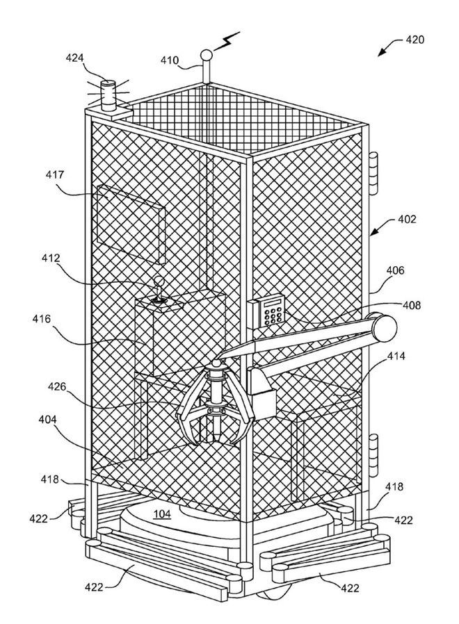 Projeto da gaiola patenteada pela Amazon (Imagem: Escritório de Patentes e Marcas dos Estados Unidos)