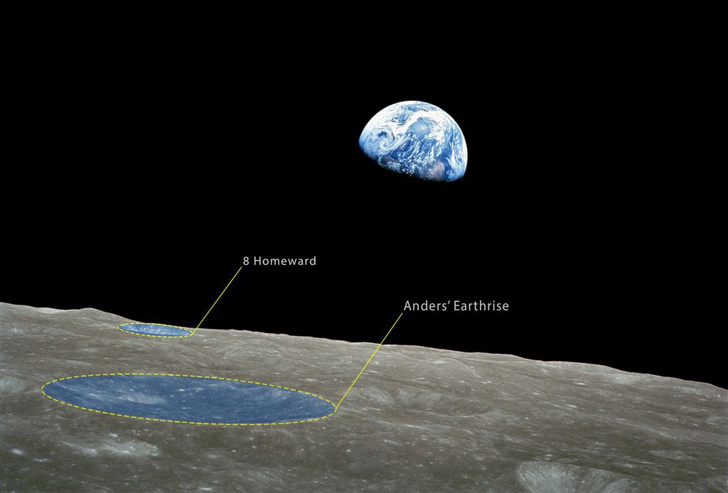 Aqui vemos exatamente quais são as crateras que agora homenageiam a Apolli 8, em cima da clássica foto de Anders (Imagem: IAU)