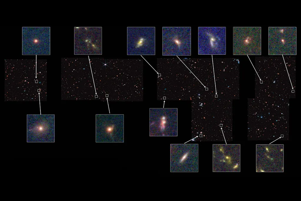 Mosaico de 690 imagens capturadas pelo James Webb (Imagem: Reprodução/NASA/STScI/CEERS/TACC/S. Finkelstein/M. Bagley/Z. Levay; Cutout images: NASA/STScI/CEERS/TACC/S. Finkelstein/M. Bagley/J. Kartaltepe)