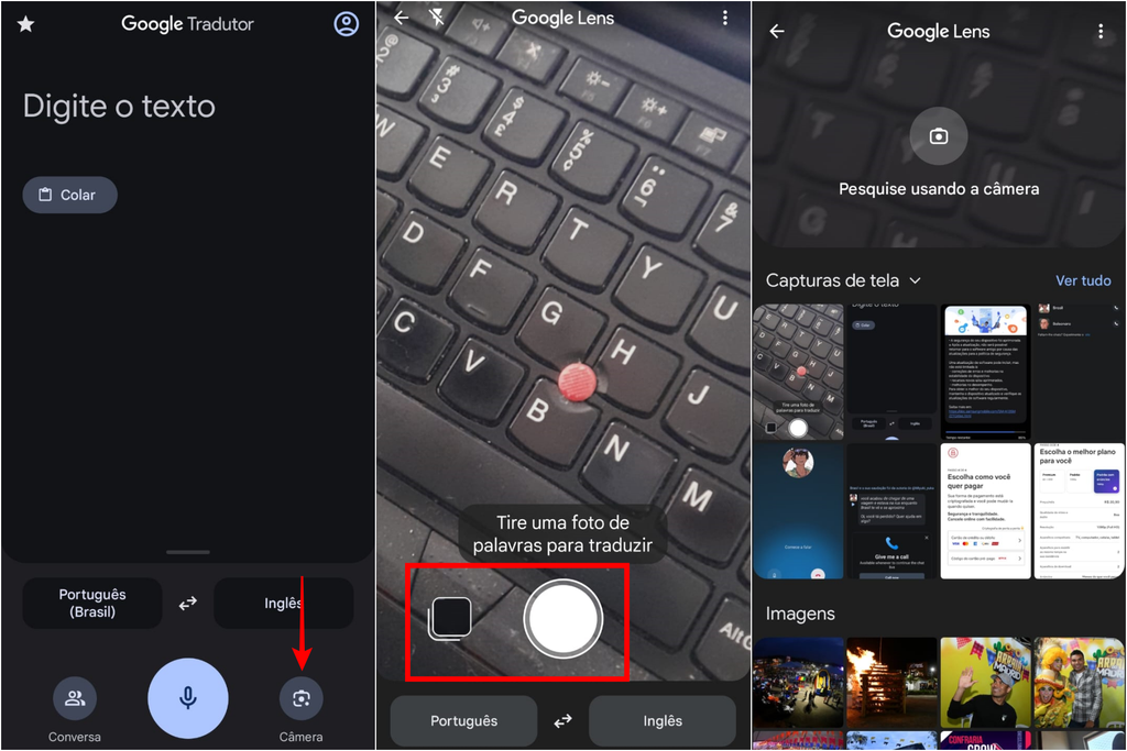 Use a opção “Câmera” no Google Tradutor para celular para tirar fotos de textos e traduzir imediatamente (Imagem: Captura de tela/Guilherme Haas/Canaltech)