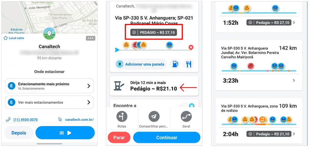 Saiba como calcular o valor do pedágio no Waze (Captura de tela: André Magalhães)