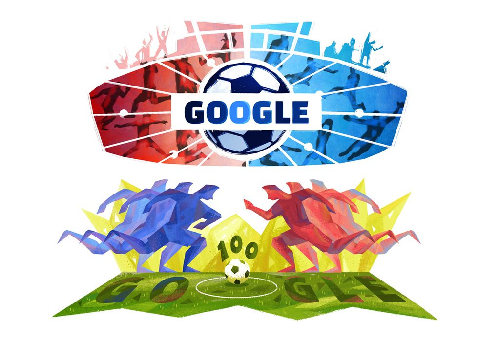 Copa América já foi homenageada outras vezes no Doodle — em cima, o Doodle da edição de 2015; embaixo, a ilustração feita para a copa de 2016 (Imagem: Reprodução/Google)
