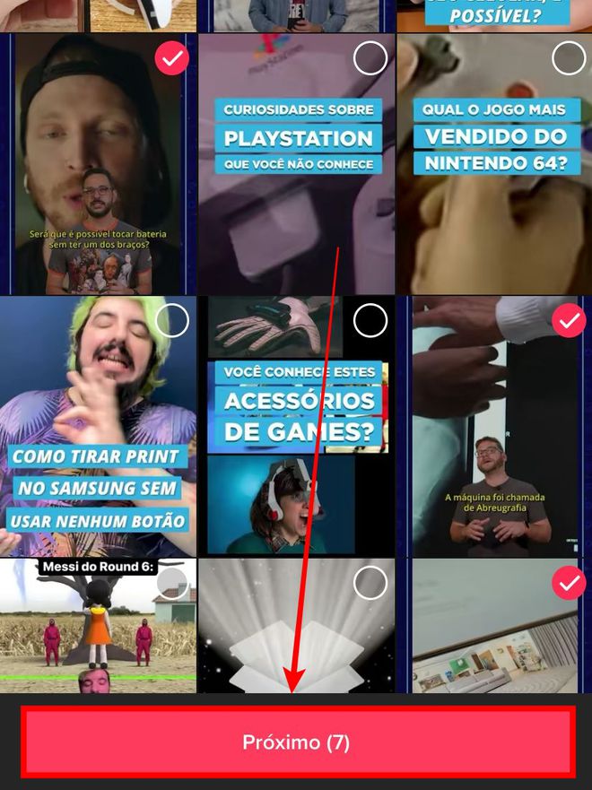 Marque os vídeos que você deseja incluir na playlist e siga para a próxima etapa (Captura de tela: Leo Cunha/Canaltech)