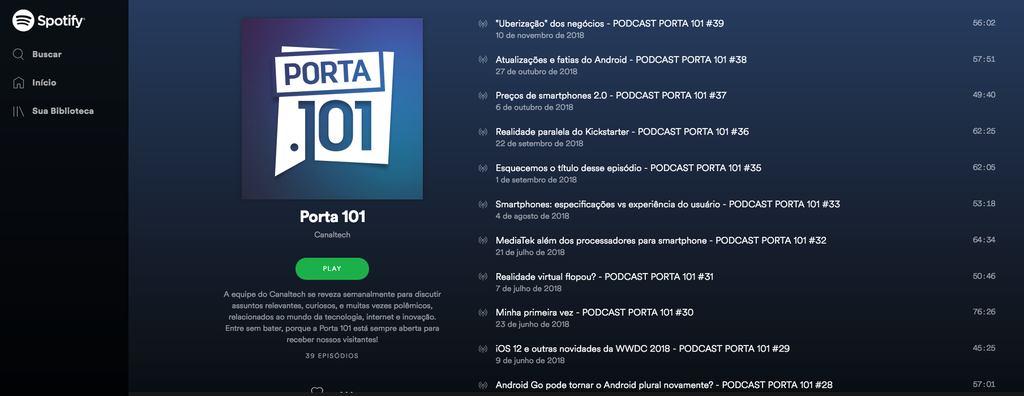 Podcast Porta 101, do Canaltech, no Spotify