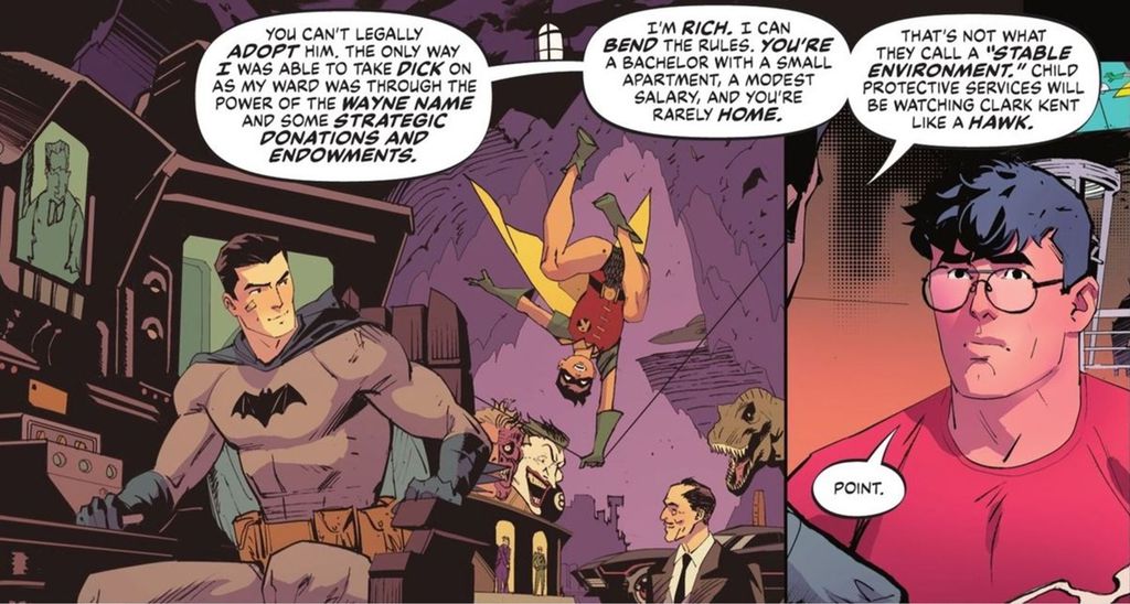 Batman admite que conseguiu ter a custódia do Robin tão facilmente porque é rico e tem nome forte na praça (Imagem: Reprodução/DC Comics)