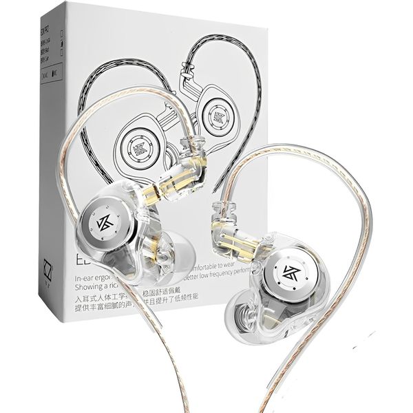 Fone De Ouvido Profissional KZ EDX Pro Intra-auricular, Driver Dinâmico Magnético Composto de 10mm, Cabo Substituível, Original - Perfeito para Cantores - AlverSun (CRYSTAL)
