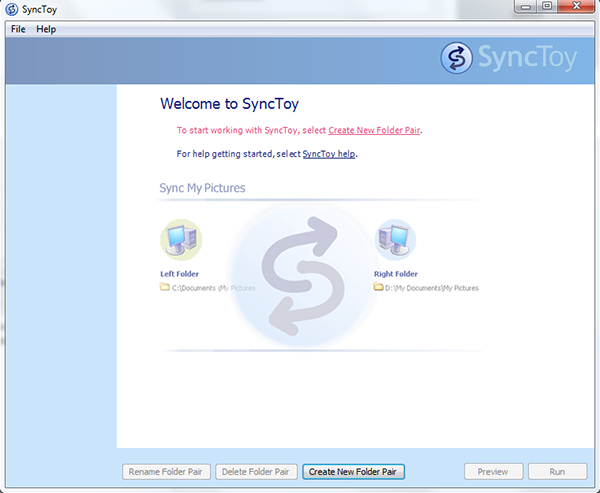 SyncToy - Tela inicial