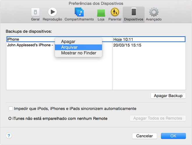 Backup do iPhone e iPad pelo iTunes