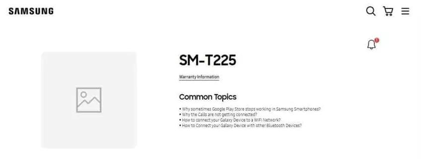 Página de suporte do Galaxy Tab A7 Lite com Wi-Fi e LTE