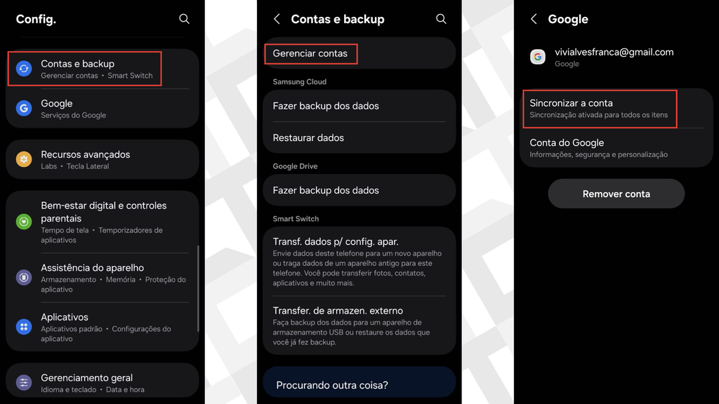 Verificar sincronização do Gmail no Android