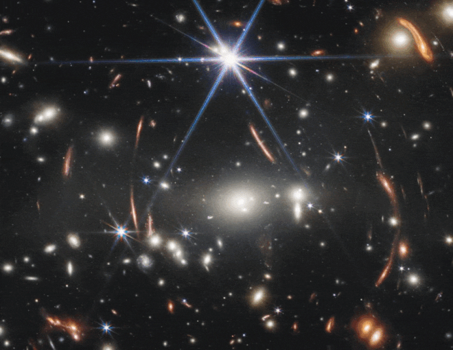 Galáxias do campo profundo do James Webb revelam luz intergaláctica (Imagem: Reprodução/NASA/ESA/CSA/STScI/E. Siegel)