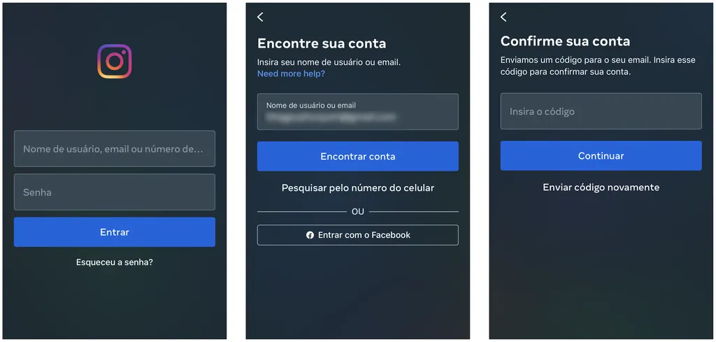 Confirme o código de autenticação de duas etapas para recuperar o acesso à sua conta do Instagram (Imagem: Captura de tela/Thiago Furquim/Canaltech)