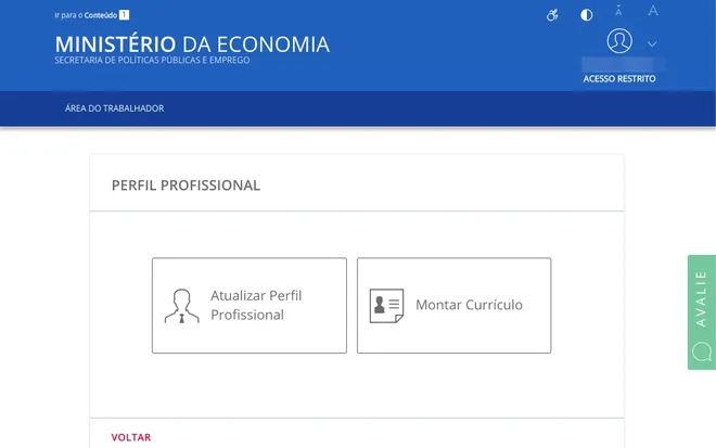 Atualize ou cadastre um novo currículo para acessar vagas no Emprega Brasil (Captura de tela: Caio Carvalho)