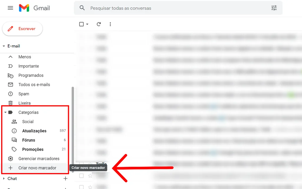 Selecione para criar um marcador no Gmail (Captura de tela: André Magalhães)