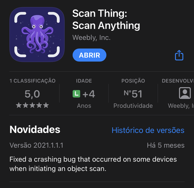 Scan Thing está disponível na App Store - (Captura: Canaltech/Felipe Freitas)