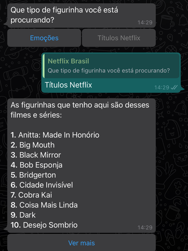 A Netflix tem um WhatsApp para disponibilizar figurinhas de alguns dos  principais títulos da plataforma de streaming.