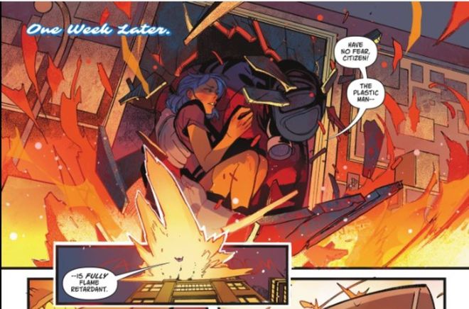 Homem-Borracha é mostrado em chamas (Imagem: Reprodução/DC Comics)