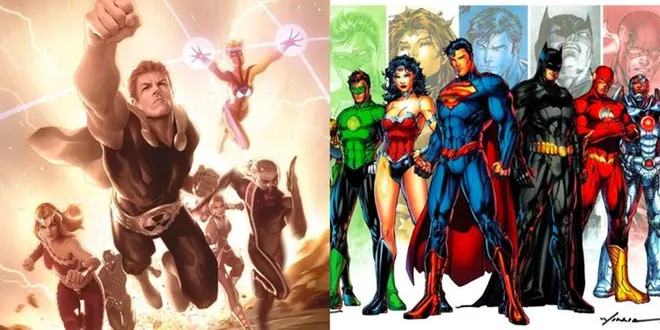 Esquadrão Supremo, da Marvel Comics, e Liga da Justiça, da DC Comics (Imagem: Reprodução/Marvel Comics/DC Comics)