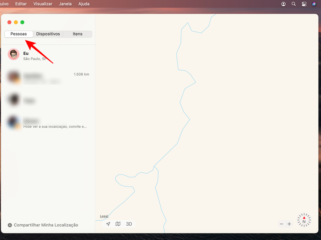 Abra o aplcativo Busca no Mac e veja a lista de pessoas que possuem acesso à sua localização - Captura de tela: Thiago Furquim (Canaltech)