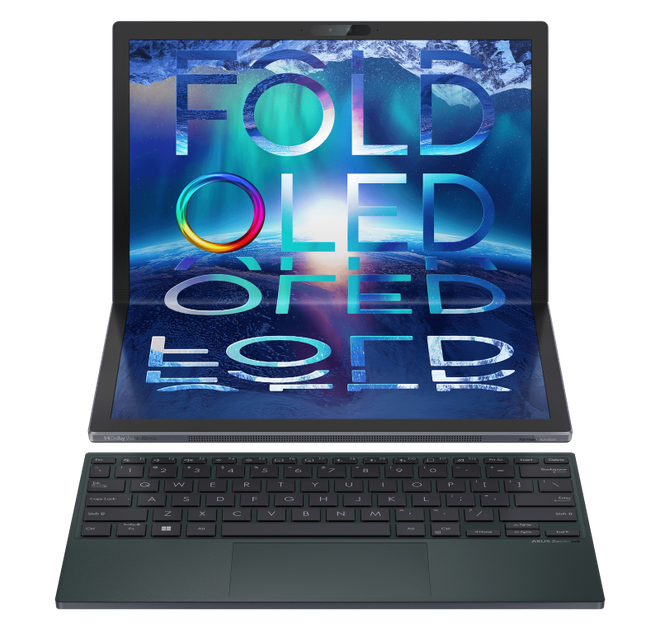 Muito similar ao ThinkPad X1 Fold da Lenovo, o ZenBook 17 Fold traz tela dobrável de 17 polegadas, Core i7 1250U e teclado Bluetooth magnético (Imagem: Reprodução/ASUS)