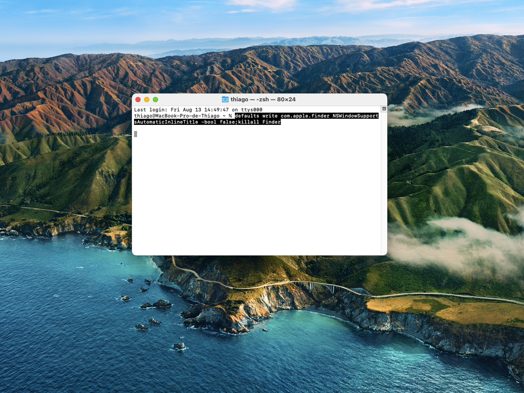 Acione o comando no Terminal para mudar o layout do Finder - Captura de tela: Thiago Furquim (Canaltech)
