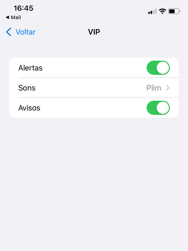 Ajuste as opções de alerta para e-mails da caixa VIP - Captura de tela: Thiago Furquim (Canaltech)