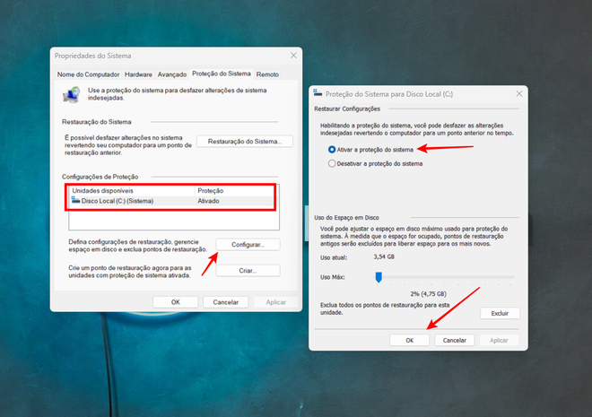 É possível deixar o Windows mais seguro se você criar um ponto de restauração (Imagem: Captura de tela/Fabrício Calixto/Canaltech)