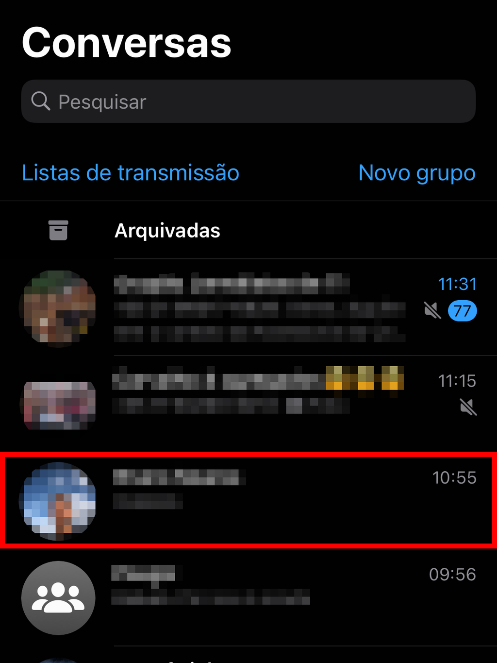 Encontre a pessoa ou grupo que você deseja mandar um vídeo sem som no WhatsApp (Captura de tela: Caio Carvalho/Canaltech)