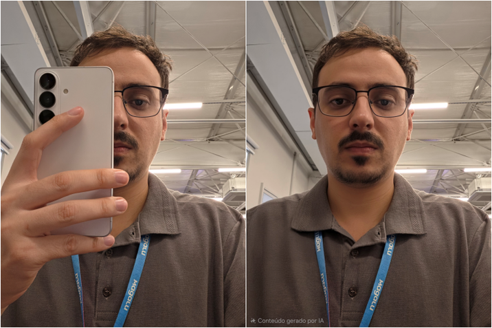 Remoção de celular na frente do rosto com o Galaxy AI