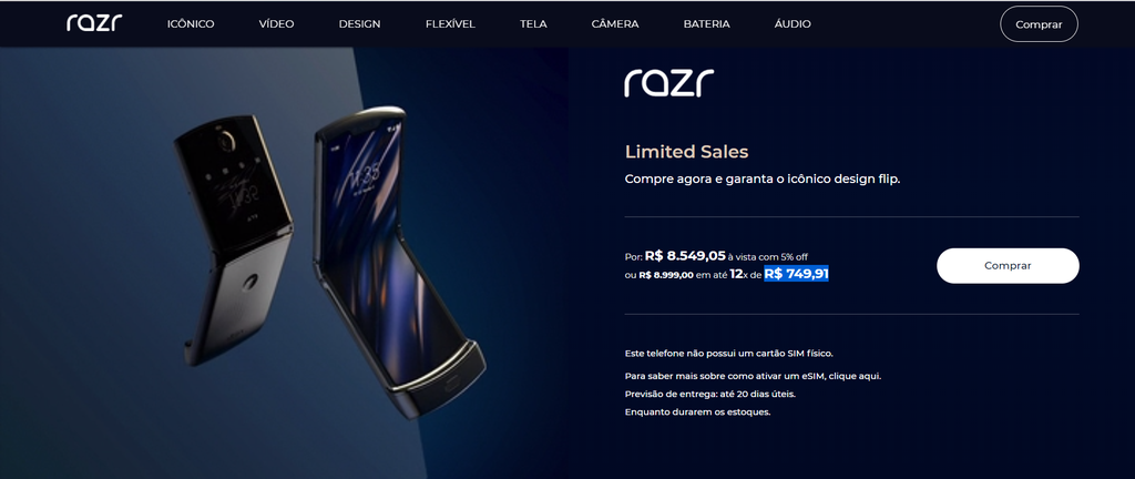 Motorola Razr está oficialmente à venda no Brasil (Imagem: Reprodução)