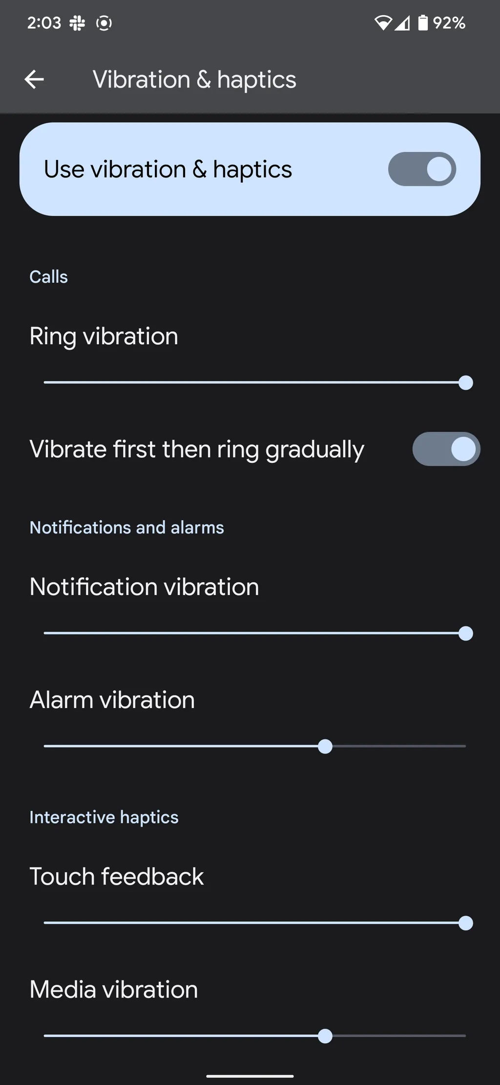 O ajuste da vibração está disponível no menu de Configurações (Imagem: Reprodução/Android Police)