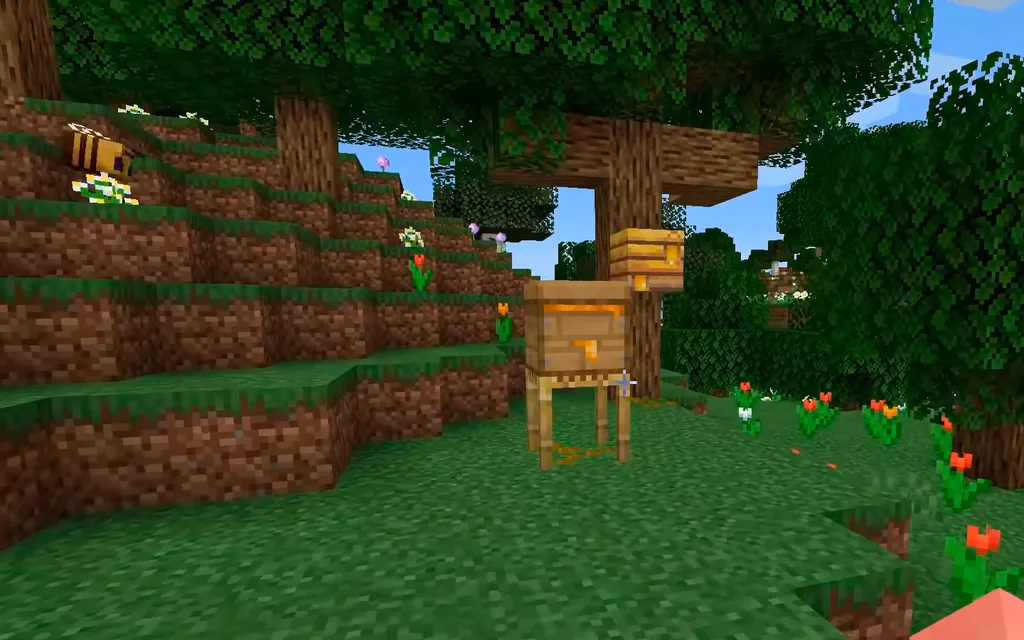 Encontre colmeias para pegar mel no Minecraft (Captura de tela: André Magalhães)